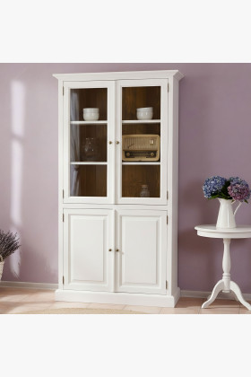 Massivholz Vitrine Provence Stil Kiefernholz Weiß Braun 2